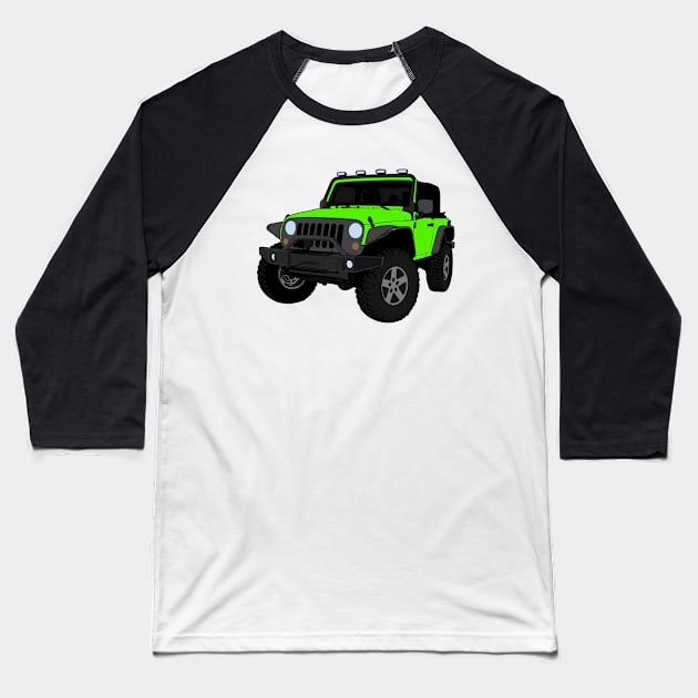 Green Jeep Wrangler Illustration Baseball T-Shirt by KAM Std